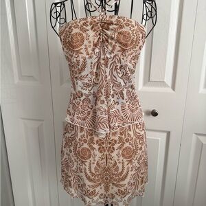 SEE YOU MONDAY Brown & White Patterned Strapless Top & Skirt, NWT